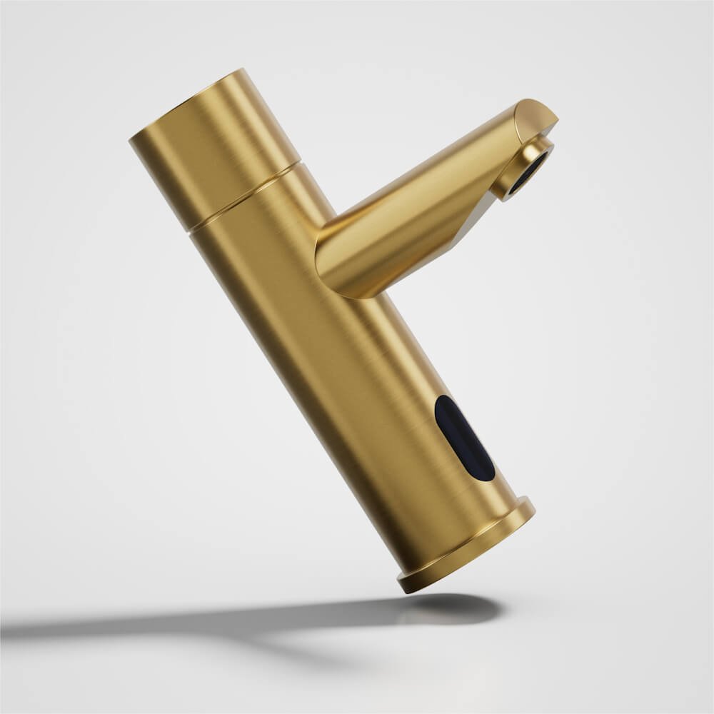 Brass PVD infrared touch-free deck mounted sensor tap. Solid stainless steel.